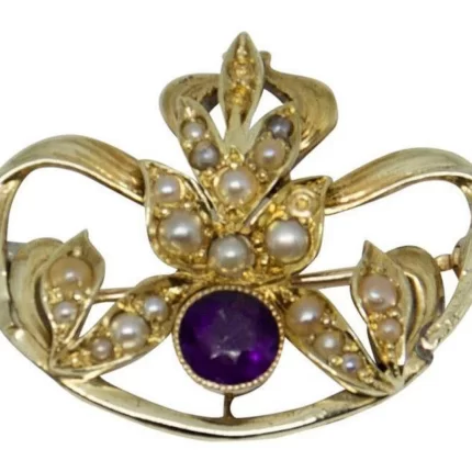 Antique Amethyst and Seed Pearl Brooch