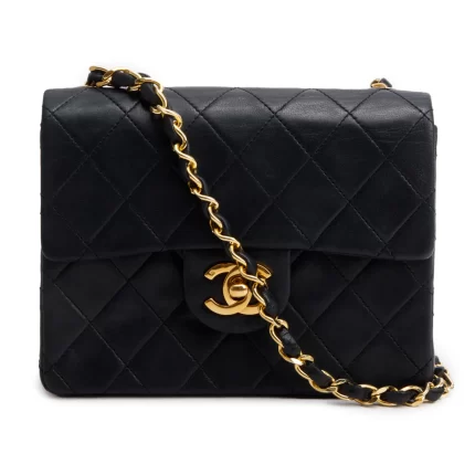 Vintage Black Lambskin Classic Mini Square Flap w/ Authenticity Card