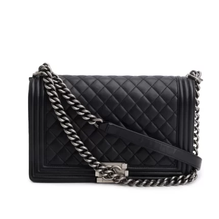 Black Quilted Lambskin Leather Large Boy Bag