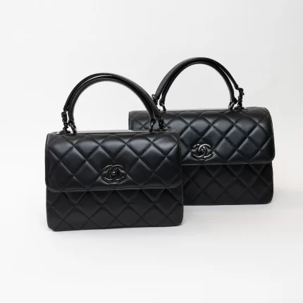 Black Grained Quilted Leather Large Trendy Bag