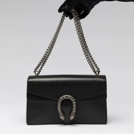 Black Grained Leather Medium Dionysus Shoulder Bag